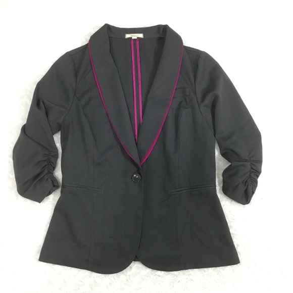 Pleione Jackets & Blazers - Pleione Ruched Sleeve Blazer Jacket Grey S